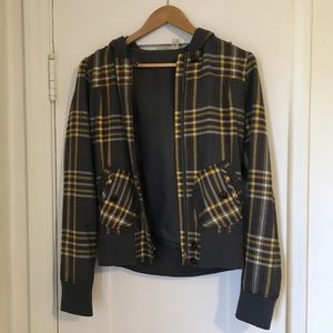 Gray & Yellow Plaid Zip-Up Hooded Jacket